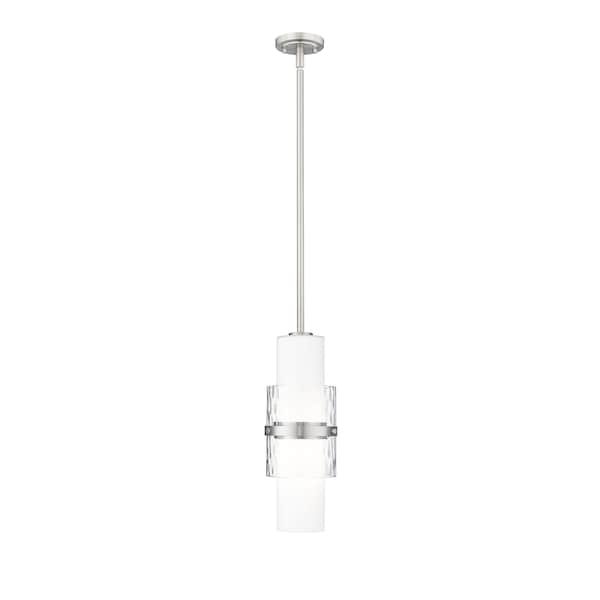 Z-Lite Cayden Pendant, 1-Light, 6.5 In.W x 16.75 In.H, Brushed Nickel/Clear + Etched Opal 1946P-ROD-BN - main